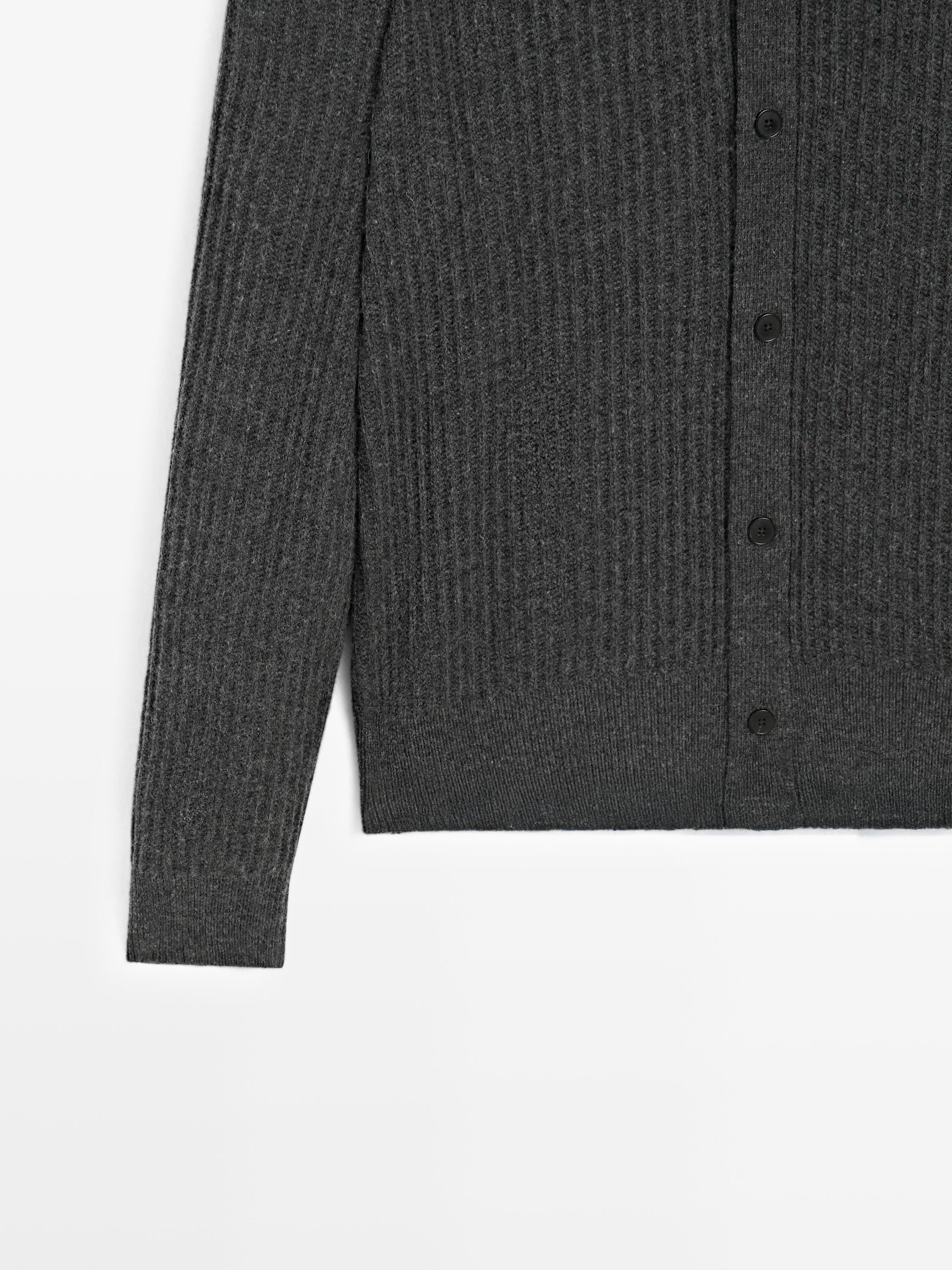 Cotton blend knit cardigan with high neck